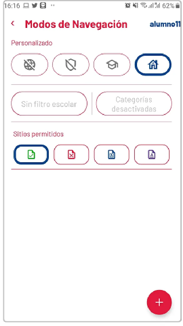 Modos de navegación en la app de familias